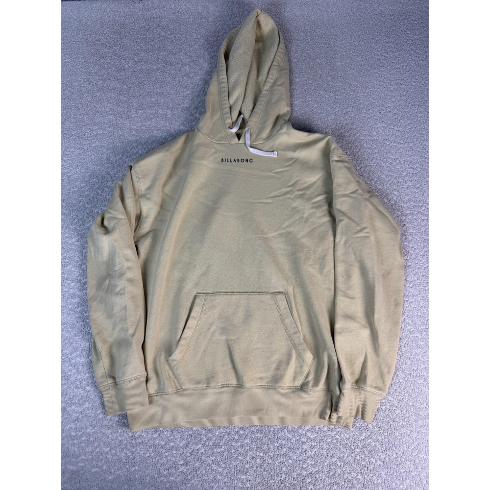 Billabong Hoodie Mens Medium Beige Fleece Pullover‎ Kangaroo Pocket Back Graphic